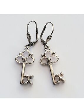 Silver Tone Key Dangle Earrings #2574